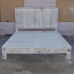 Rainbow Rustic Old Reclaimed Timber Carved Bed Frame White Double