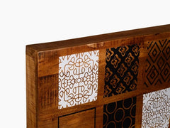 Natural Solid Wood Indian King Size Bed Screen Print