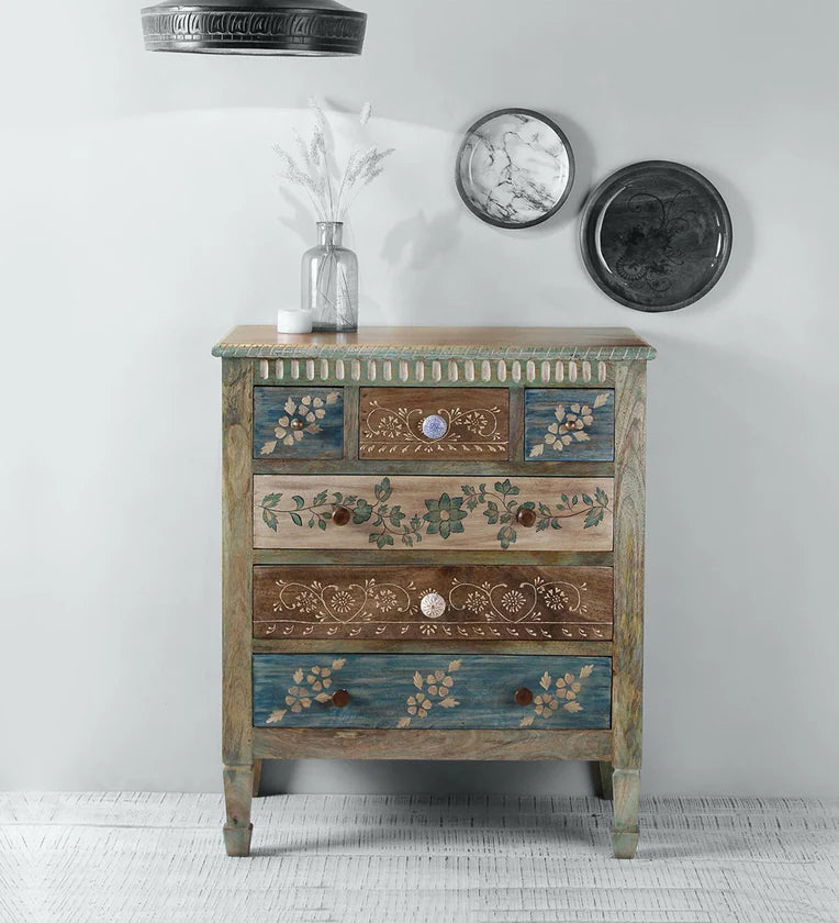 Brush & Timber Handmade Mango Wood Handpainted Chest of Drawer