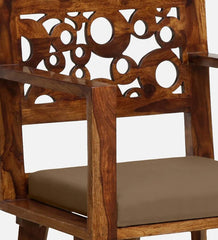 Shanti Surprise Sheesham Wood Arm Chair in Scratch Resistant Provincial Teak Finish With Dark Beige Cushion