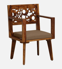 Shanti Surprise Sheesham Wood Arm Chair in Scratch Resistant Provincial Teak Finish With Dark Beige Cushion