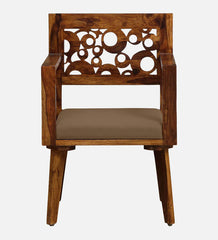 Shanti Surprise Sheesham Wood Arm Chair in Scratch Resistant Provincial Teak Finish With Dark Beige Cushion