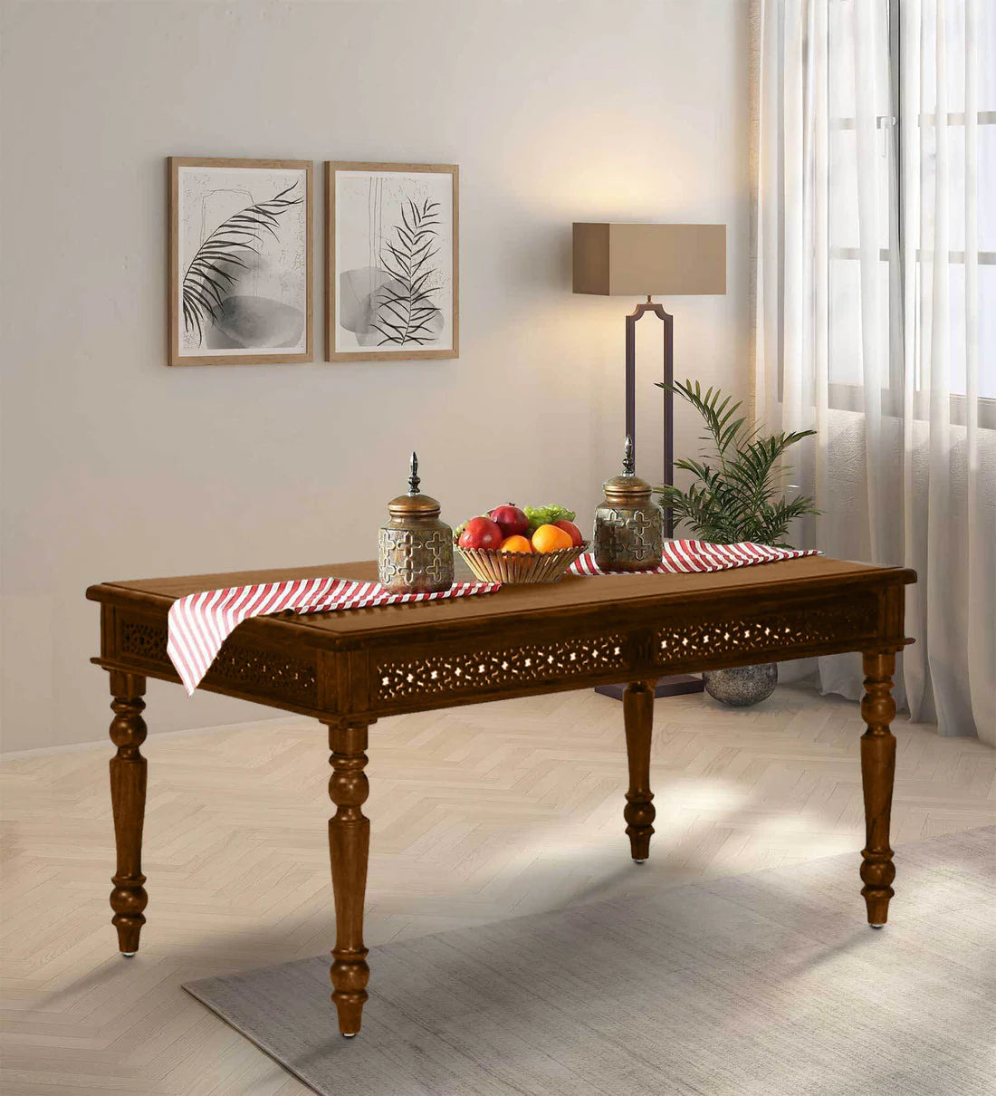 Shanti Surprise Sheesham Wood 6 Seater Dining Table In Scratch Resistant Provincial Teak Finish