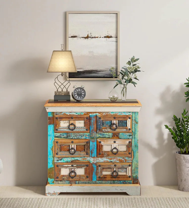 Rainbow Reclaimed Wood Handmade Chest Of Drawers In Distress Finish