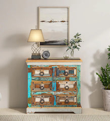 Rainbow Reclaimed Wood Handmade Chest Of Drawers In Distress Finish