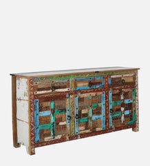 Rainbow Handmade Carved Reclaimed Wood Sideboard In Distress Finish