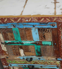 Rainbow Handmade Carved Reclaimed Wood Sideboard In Distress Finish