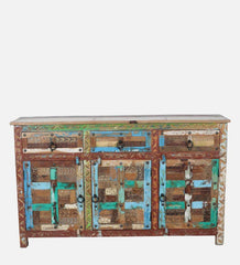 Rainbow Handmade Carved Reclaimed Wood Sideboard In Distress Finish