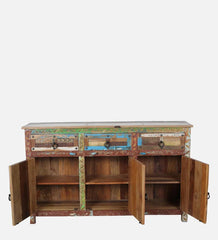 Rainbow Handmade Carved Reclaimed Wood Sideboard In Distress Finish