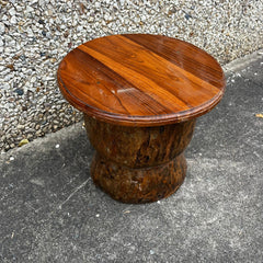 Handmade Indian Furniture Reclaimed Wooden Okhli Stool in Glossy Natural Finish