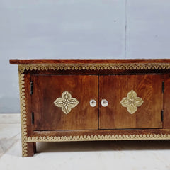 Indian Antique Brass Work Solid Wood TV Unit 54
