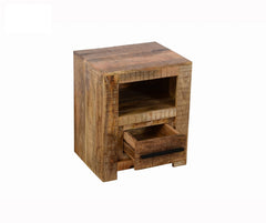 AVALON INDIAN WOODEN ZEN MANGO RUSTIC NIGHTSTAND TABLE