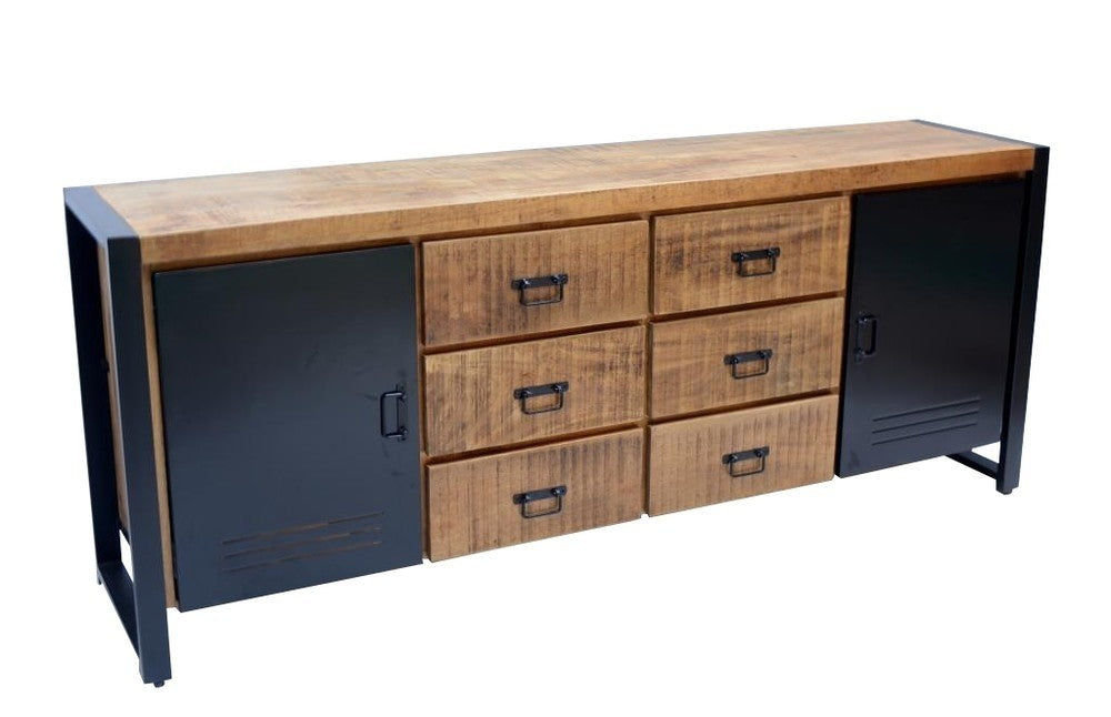 Bas Industrial sideboard in wood and iron sideboard with 6 drawer and 2 doors