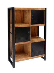 Industrial bookcase in metal and wood cabinet 3 doors 3 open spaces