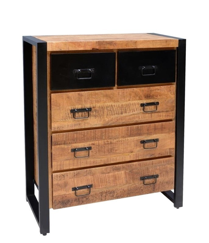 Bas Industrial chest of drawers in iron and wood chest of drawers with 5 drawers