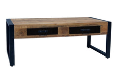 Industrial Angle coffee table in wood and iron with 2 drawers