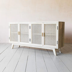 Rattan Elegance Series Mango Wood Cane 4 Doors Sideboard