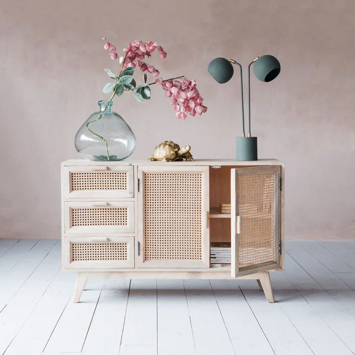 Rattan Elegance Series Mango Wood Cane Sideboard 2 Doors & Drawers