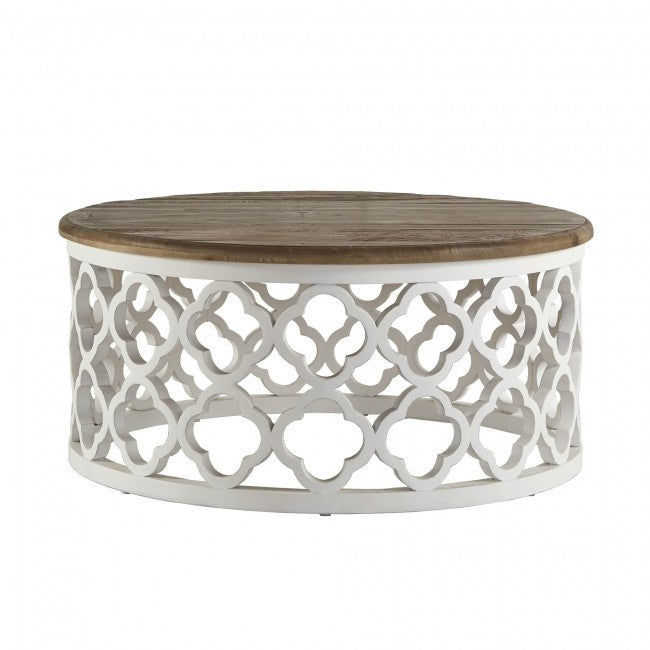 Bristol Floral Carved Round Coffee Table White