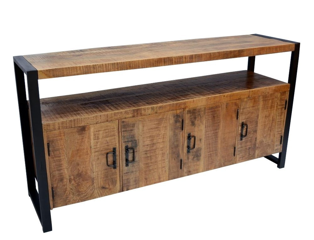 Industrial sideboard in metal and wood doors and open compartment