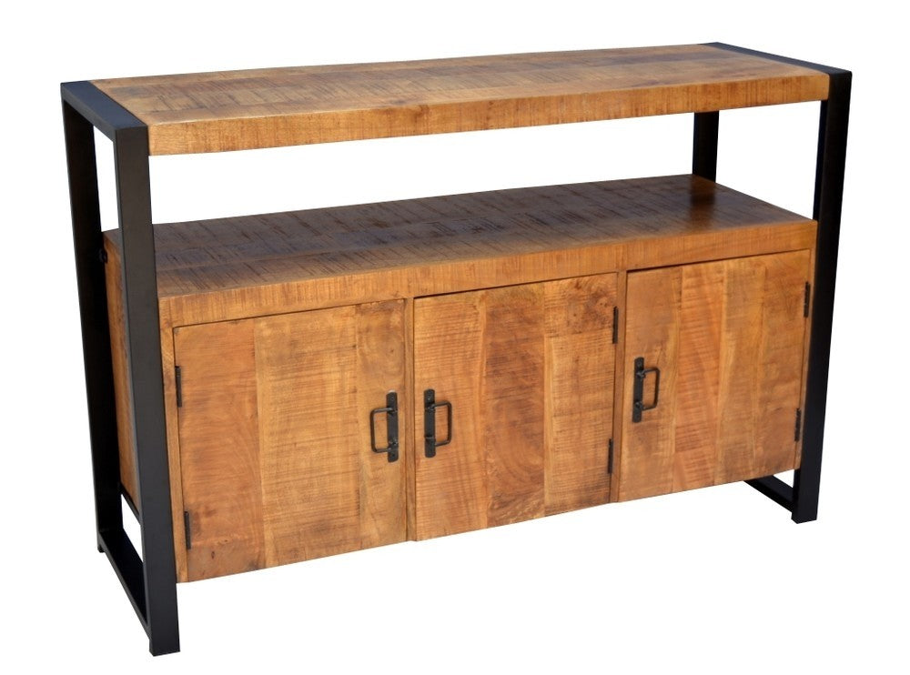 Industrial sideboard in metal and wood 3 doors and open compartment