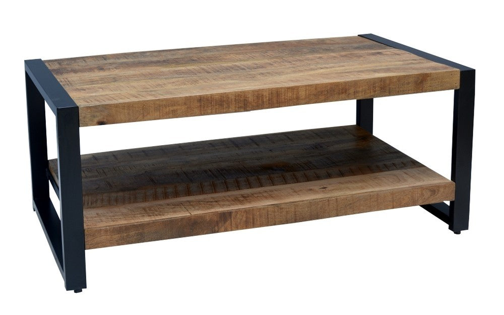 Industrial coffee table in metal and wood with shelf underneath