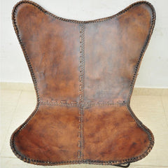 Aged Leather Metal Round Butterfly Chair