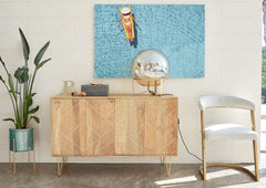 Gfine Sideboard with two doors made of solid mango wood and iron 101x45x88Cm