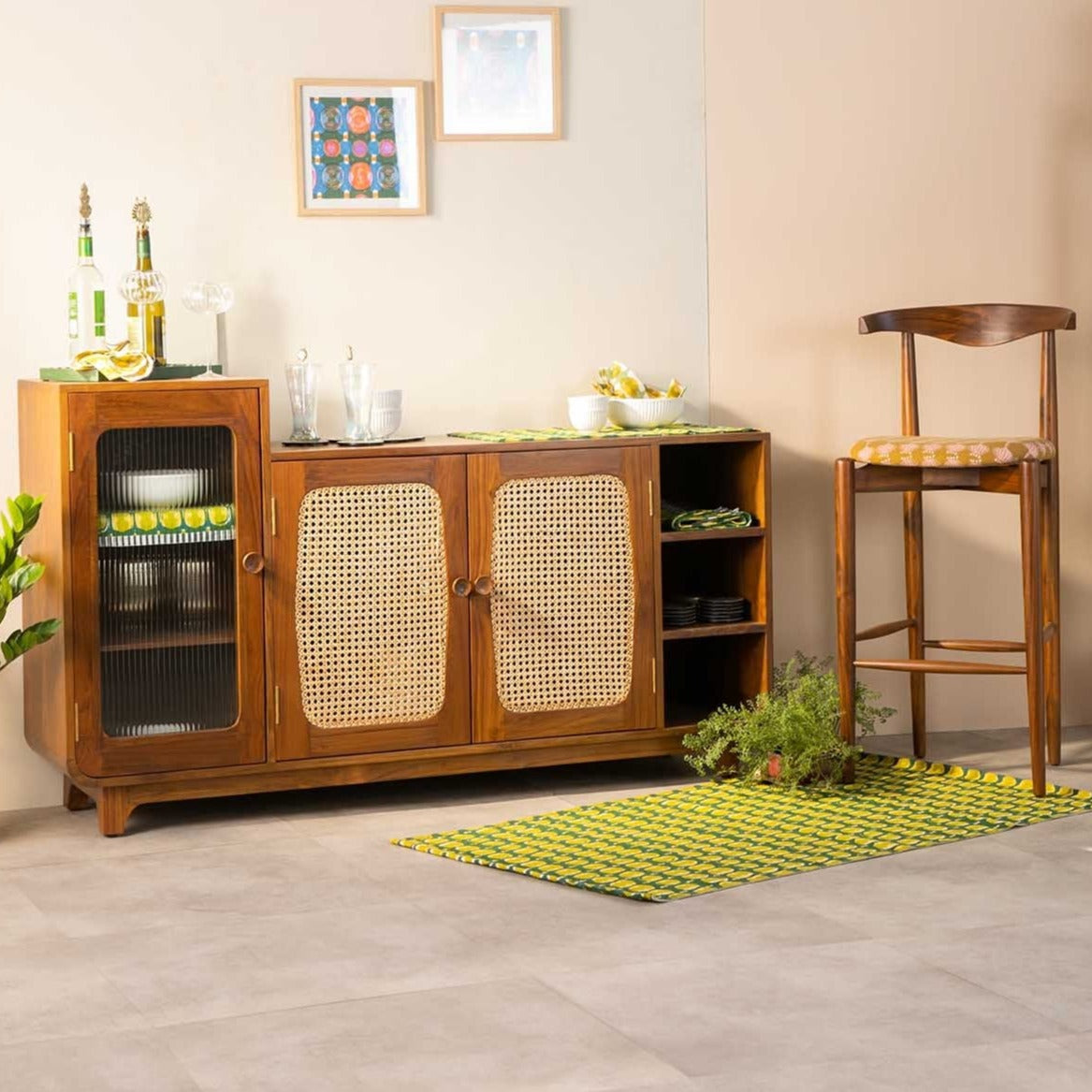 Rattan Elegance Series Mango Wood 3 Door Sideboard in Natural Finish