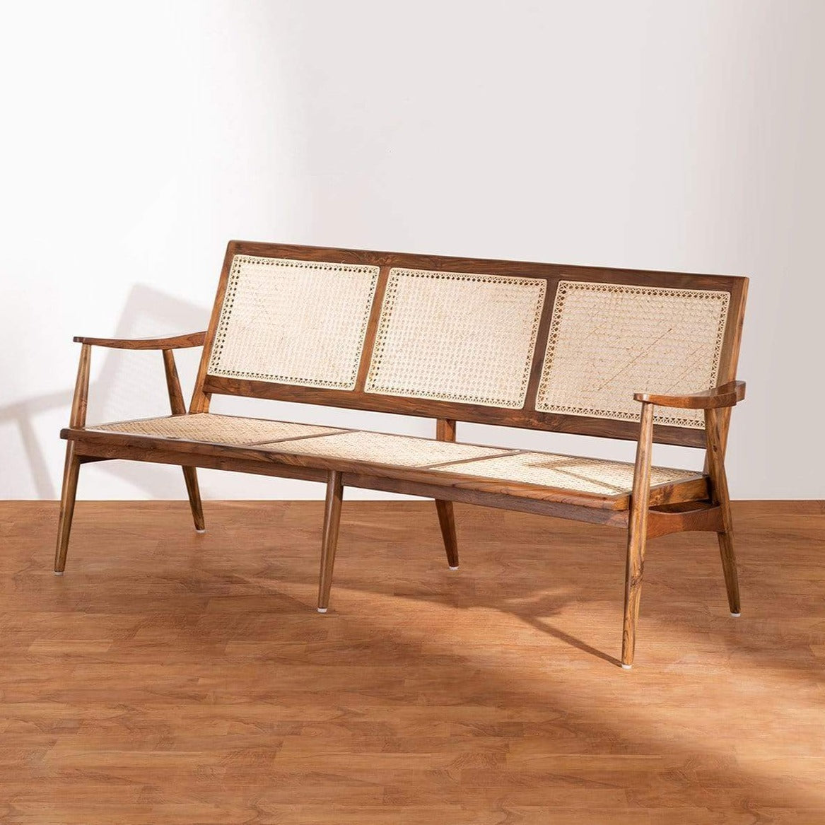 Rattan Elegance Series Solid Mango Wood 3 Seater Bench in Natural Finish