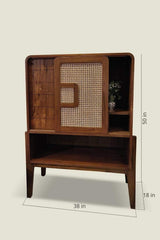 Rattan Elegance Series Solid Mango Wood Bar Cabinet in Dark Brown