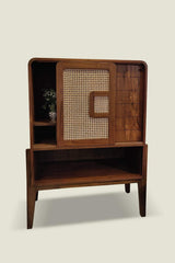 Rattan Elegance Series Solid Mango Wood Bar Cabinet in Dark Brown