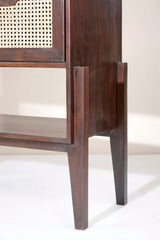 Rattan Elegance Series Solid Mango Wood Bar Cabinet in Dark Brown