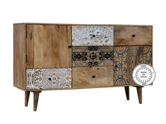 Avalon Indian Solid Wood Printed Long Chest Of Drawers Nat