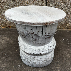 Handmade Indian Furniture Reclaimed Wooden Okhli Stool in Whitewash