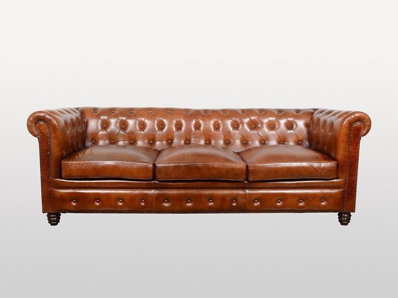 Chesterfield Aged Leather 3/4 Seater Sofa Leather Lounge Couch