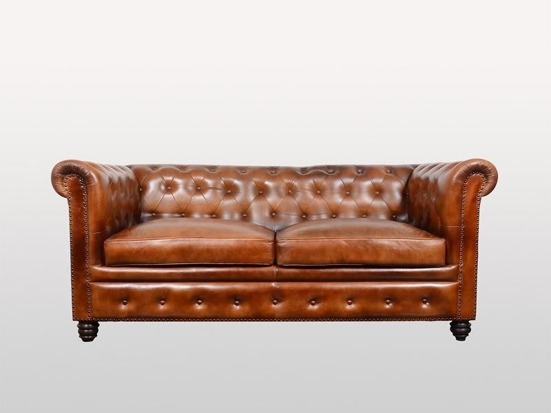 Chesterfield Aged Leather 2 Seater Sofa Leather Lounge Couch