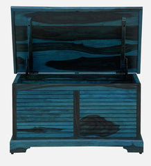 Shutter Handmade Indian Furniture Sheesham Wood Coffee Table Trunk Ocean Blue Finish