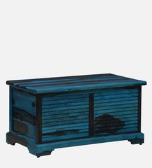 Shutter Handmade Indian Furniture Sheesham Wood Coffee Table Trunk Ocean Blue Finish