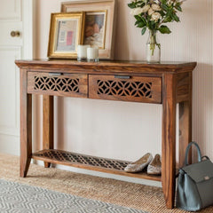 Hand Carved Sheesham wood Hall Side Table Console Table Brown 1.1m