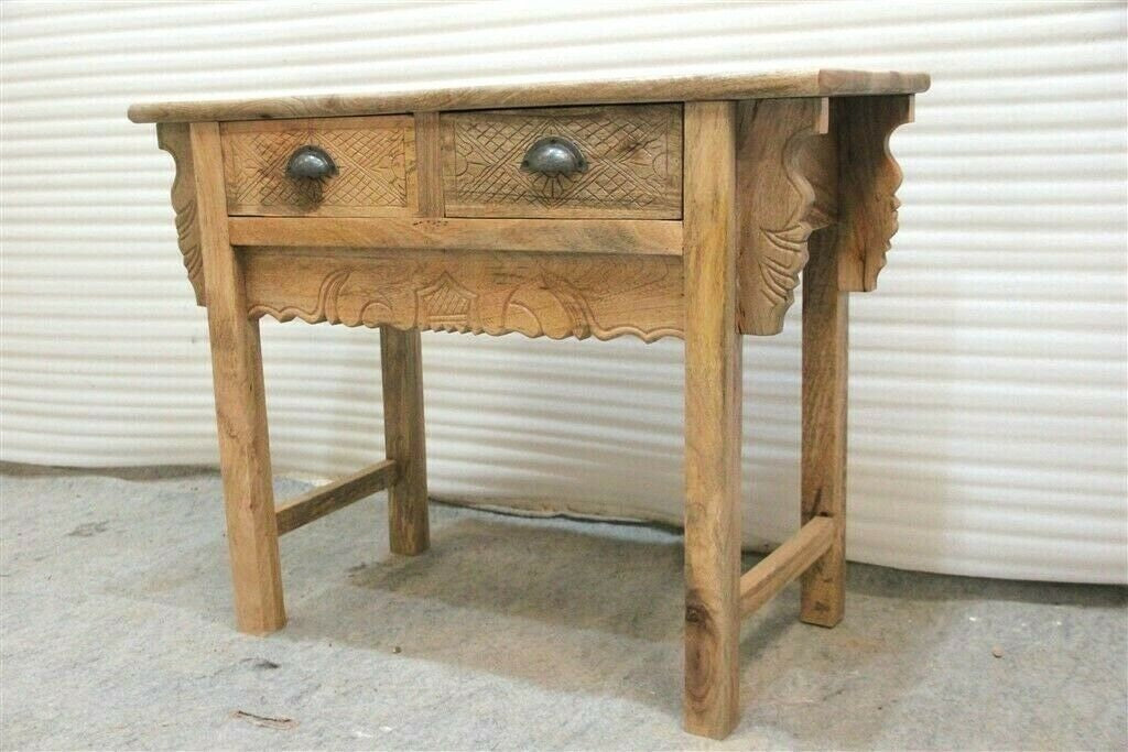 Antique Indian hand carved hall table natural