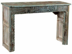 Antique Indian hand carved hall table bluewash 120cm