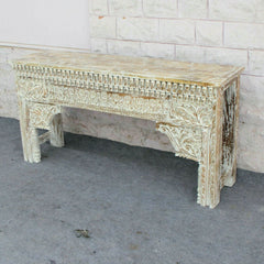 Antique Indian hand carved whitewash hall table vintage 1.5m