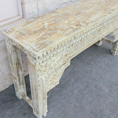 Antique Indian hand carved whitewash hall table vintage 1.5m