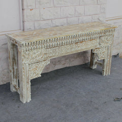 Antique Indian hand carved whitewash hall table vintage 1.5m