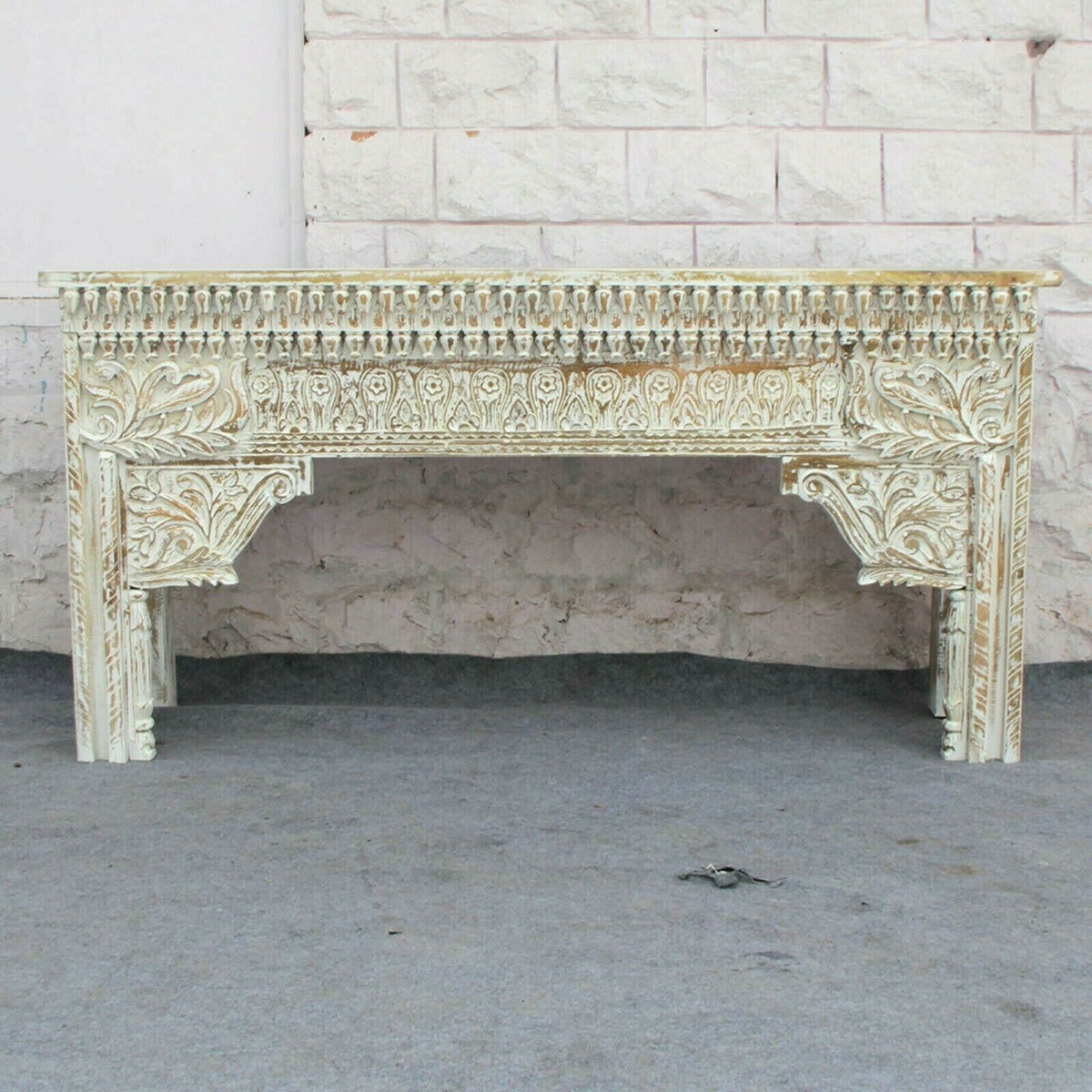 Antique Indian hand carved whitewash hall table vintage 1.5m