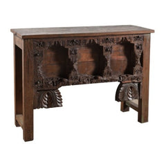 Antique Indian Old Door Style Hand Carved Hall Side Table