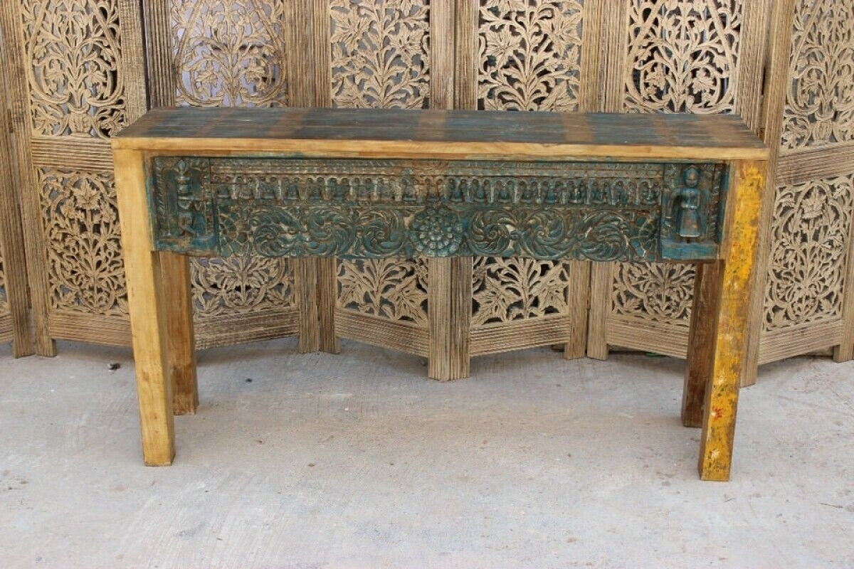 Antique yellow blue brown hall table 1.6m