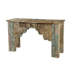 Antique carved Reclaimed wood Hall Table Brown 1.3M