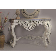 Antique Hand Carved solid wood Hall Table White